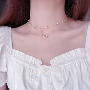 Double Layer Heart Shape Choker Necklace-Size 13 in.